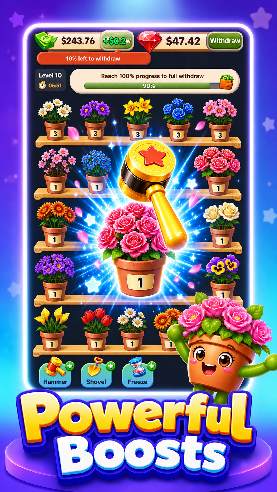 Flower Shop Sort powerful boosts gameplay screenshot