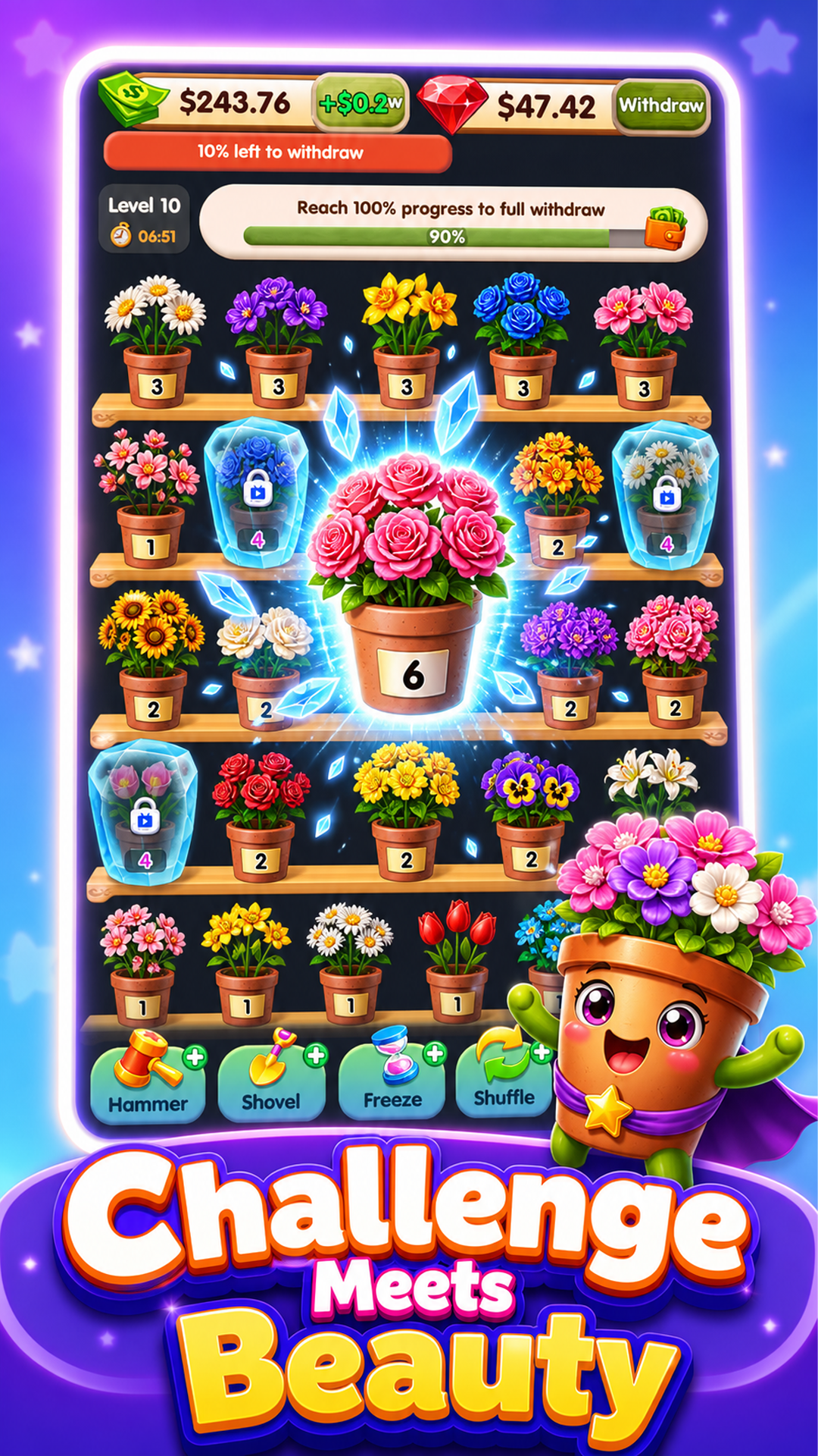 Challenge meets beauty gameplay in Flower Shop Sort